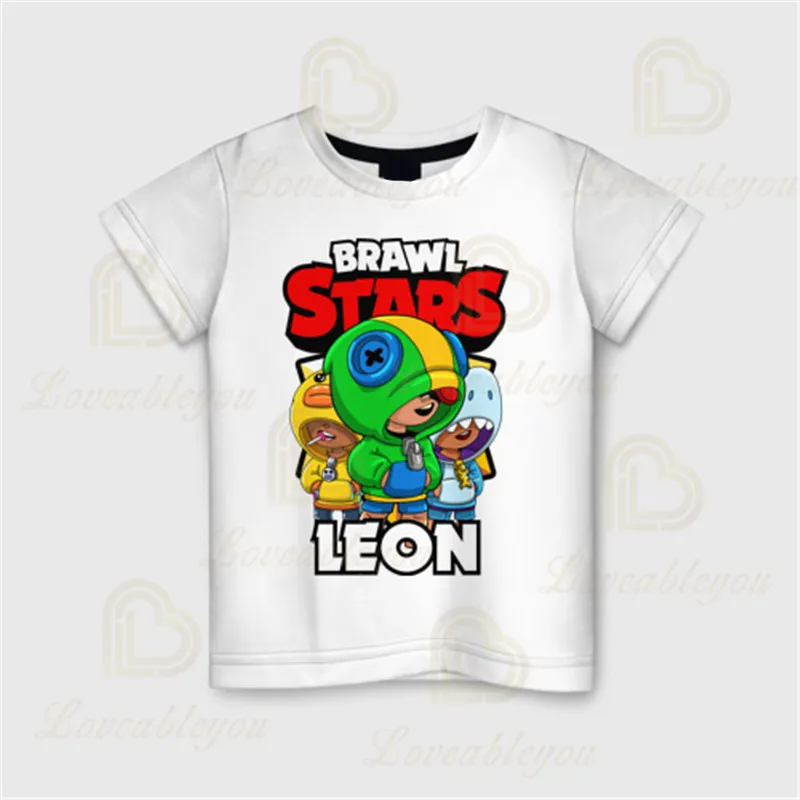 

White Default Leon Sally Shark Stars T-shirt Tee Kids 3d Boys Girls Short Sleeve T Shirts Baby Clothes