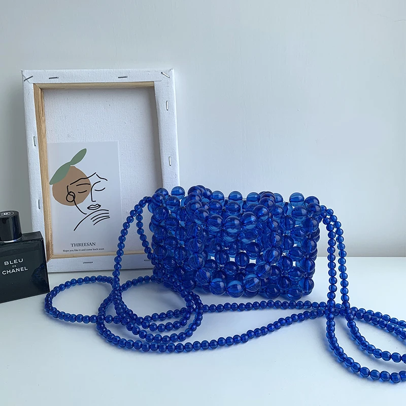 Hand Woven Beaded Bag for Women Fashion Simple Casual Shoulder Messenger Retro Mini Handbag Bolsa Feminina Customized Top-handle