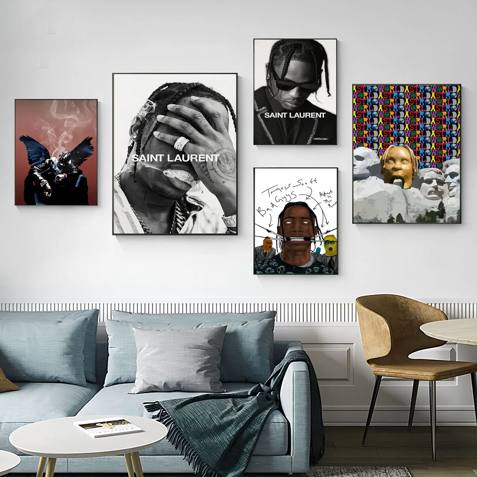 

Black White Travis Scott Music Star Rap Hip Hop Rapper Anime Posters Sticky Whitepaper Prints Posters Artwork Room Wall Decor