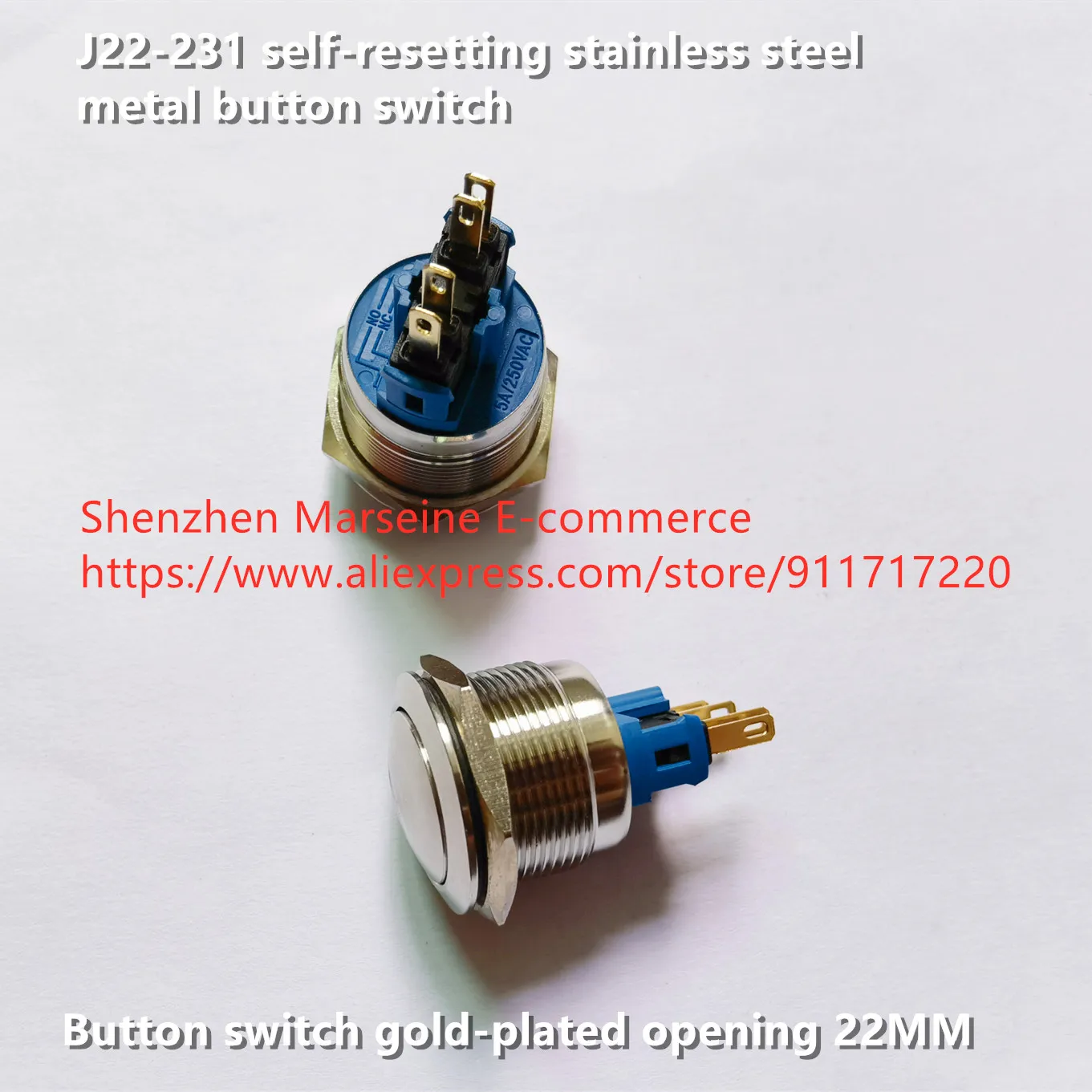 

Original New 100% J22-231 self-resetting stainless steel metal button switch gold-plated 4pin opening 22MM
