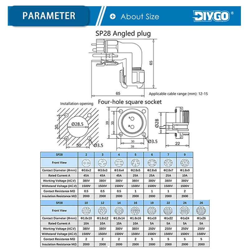 SP28 IP68 4 отверстия квадратный угловой провод соединитель для сварки штекер