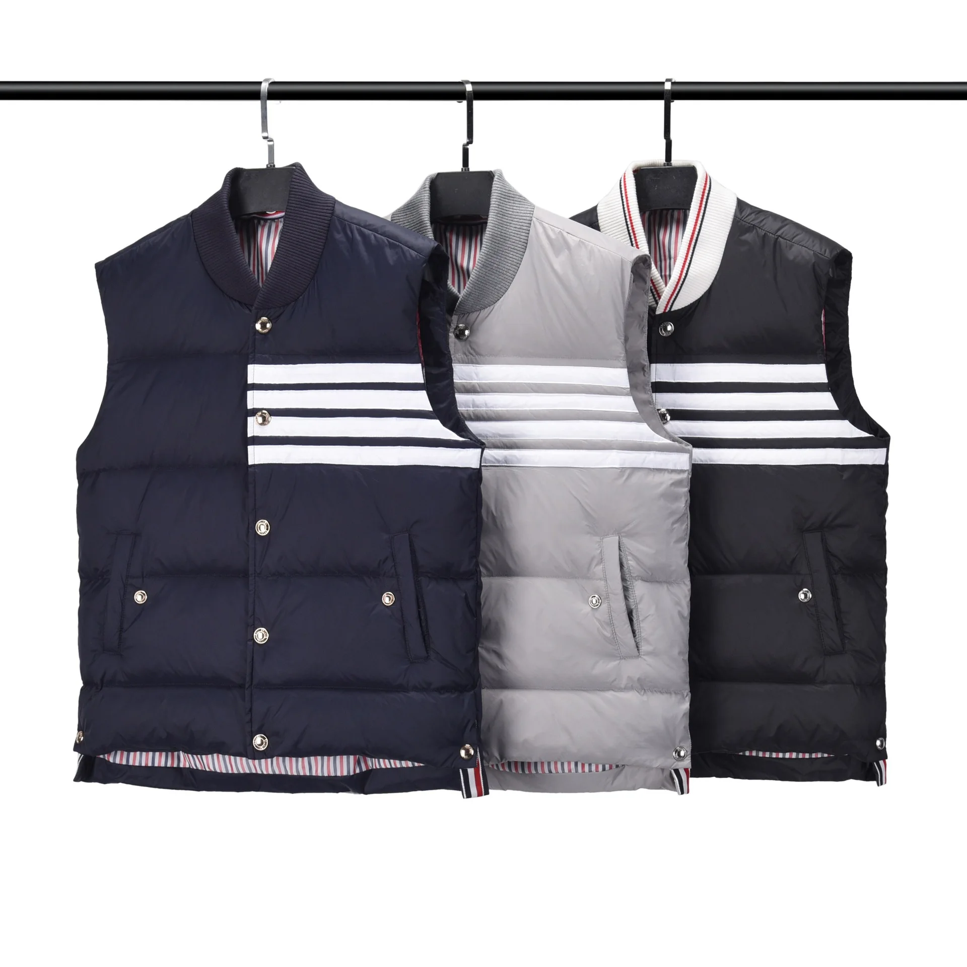 

TB BROWIN Down Vest Women Striped Stand Collar Striped Sleeveless Jacket Windproof Grey Duck Down Warm Thicken Men Down Vest