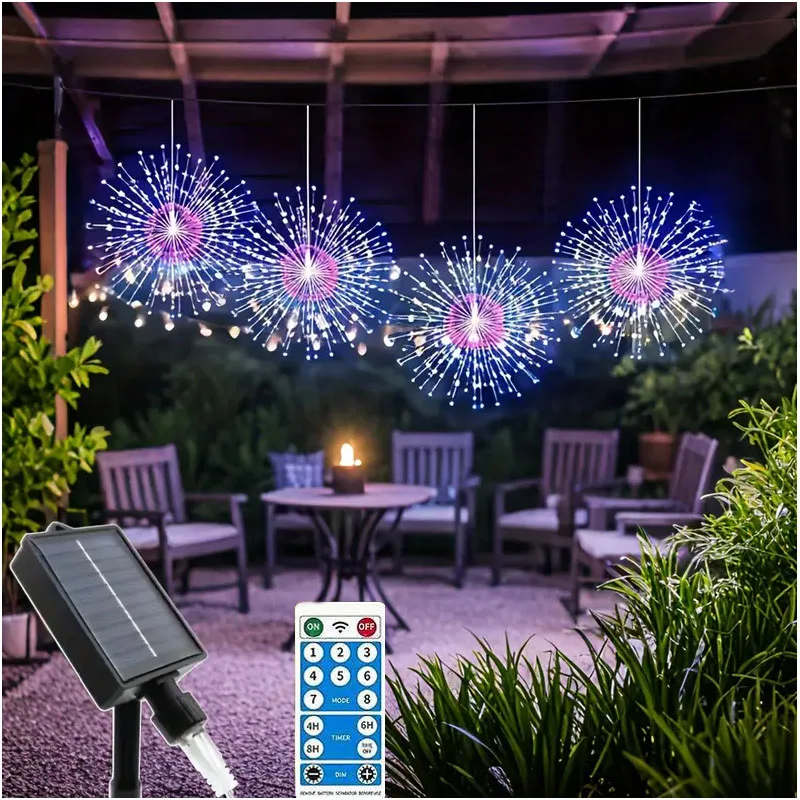 Фейерверк на солнечной батарее водонепроницаемый светильник с 8 режимами