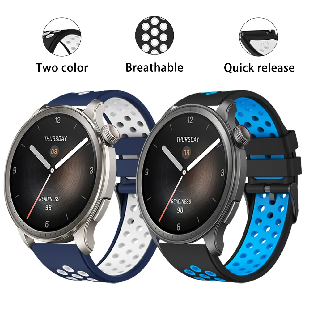 Two Tone for Amazfit balance Breathable Round Hole Strap Suitable with BIP5 Unity/GTR/cheetah pro 47mm