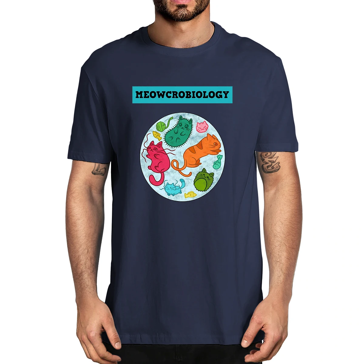 

Cotton Meowcrobiology Funny Cat Lover Gift For Biology Teacher Biology Cat Men's Novelty T-Shirt Women Casual Streetwear Tee