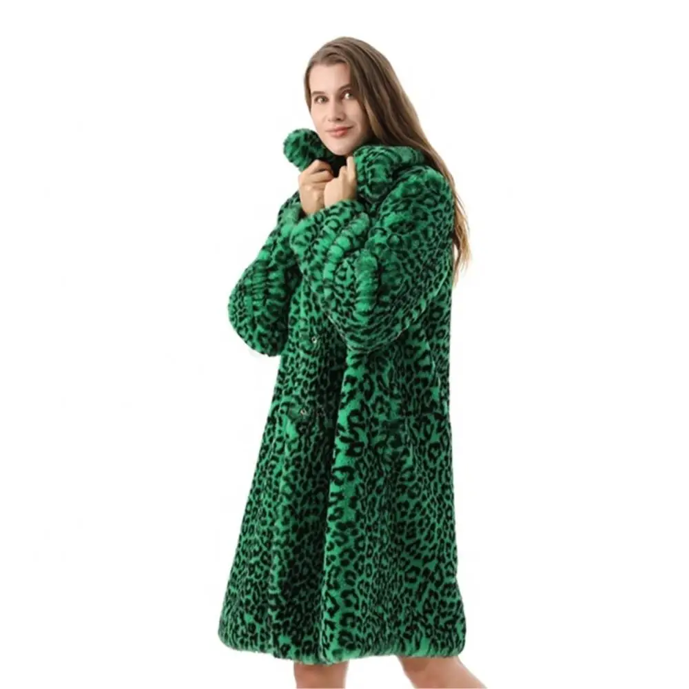 Women Winter Real Fox Fur Long Coat Designer Thermal Leopard Print Soft Real Fur Jacket Fashion Leisure Fur Coats For Women