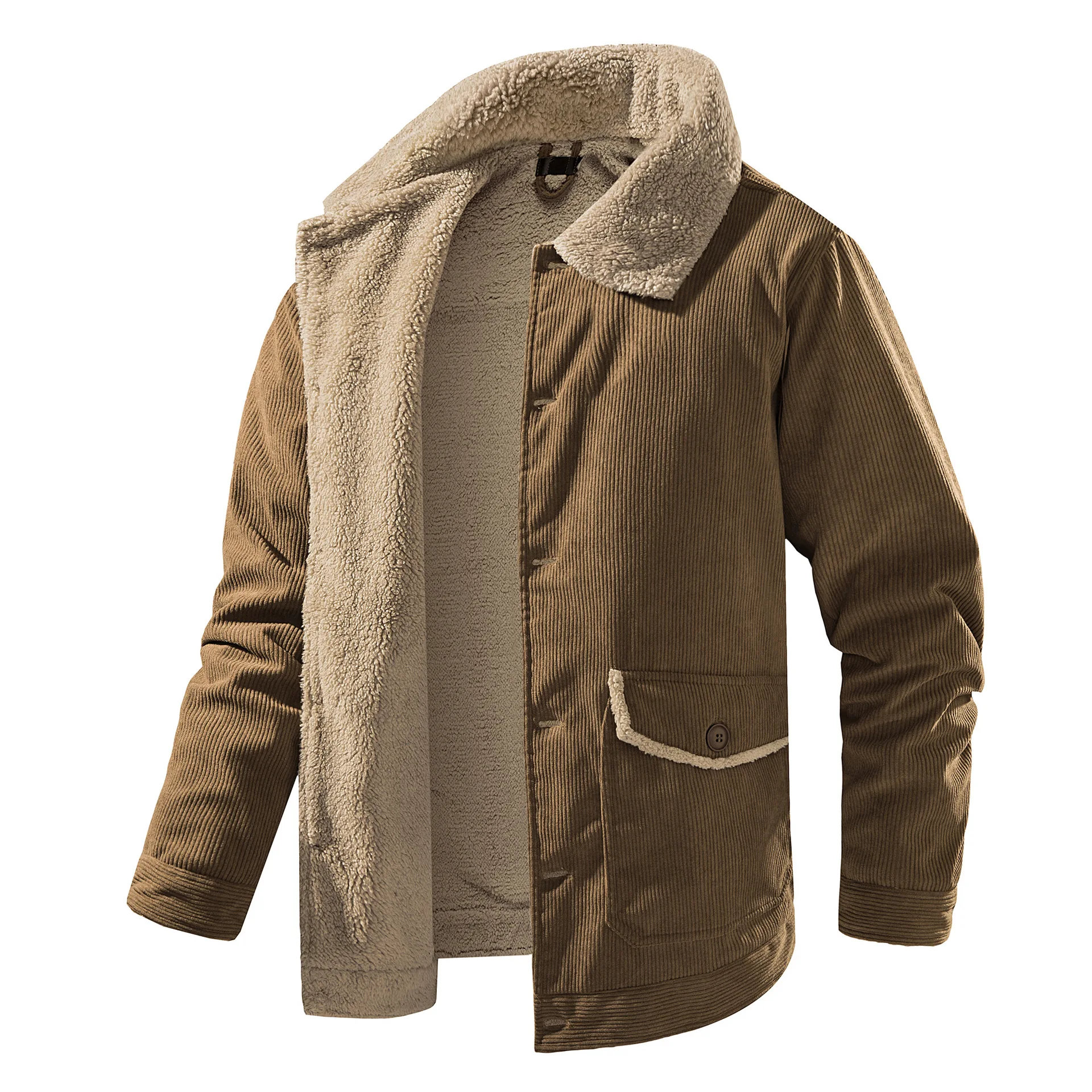 

US Size Autumn Winter Men's Lamb Fleece Thickened Jacket Outdoor Casual Loose Lapel Corduroy Jacket Men Warm Windproof Coat Male