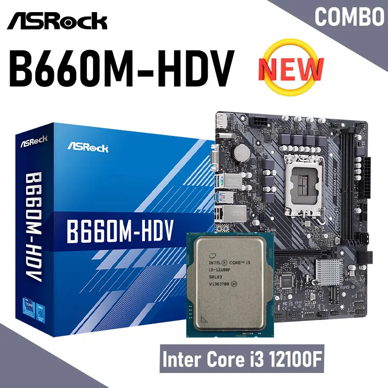 ASRock B660M-HDV + i3 12100F комплект DDR4 64 Гб LGA 1700 Intel Core M.2  PCIe 4,0 материнская плата, материнская плата 1700, настольный микро-ATX  Новый | AliExpress
