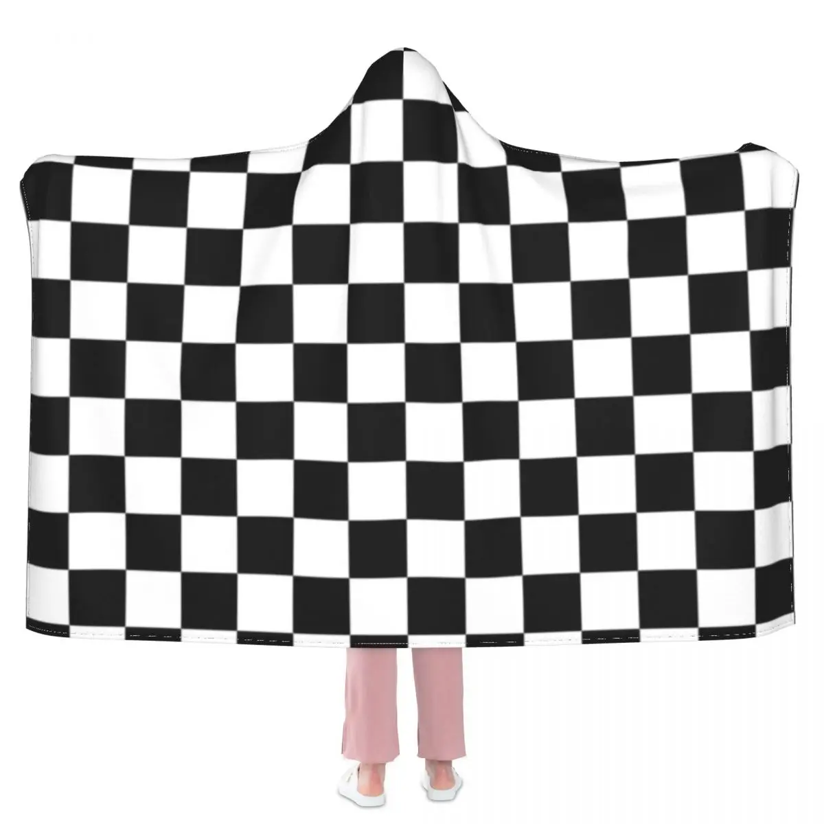 

Black Checkerboard Blanket Classic Black and White Checker Fleece Summer Hoodie Blanket Soft Fashion Luxury Bedspread
