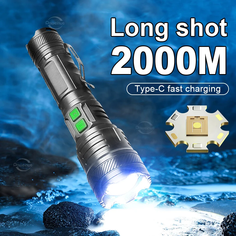 

Мощный фонарик Ultra Long Rang 2000 м с питанием от USB, перезаряжаемый лазерный светодиодный фонарь, масштабируемый тактический фонарь, водонепроницаемые ручные лампы