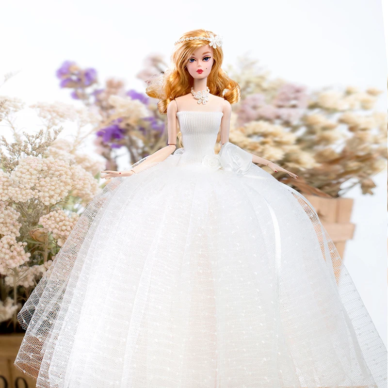 

1/6 BJD Elegant White Wedding Dress for Barbie Doll Clothes Party Gown Princess Outfits for Barbie Accessories Kids Toys 11.5"