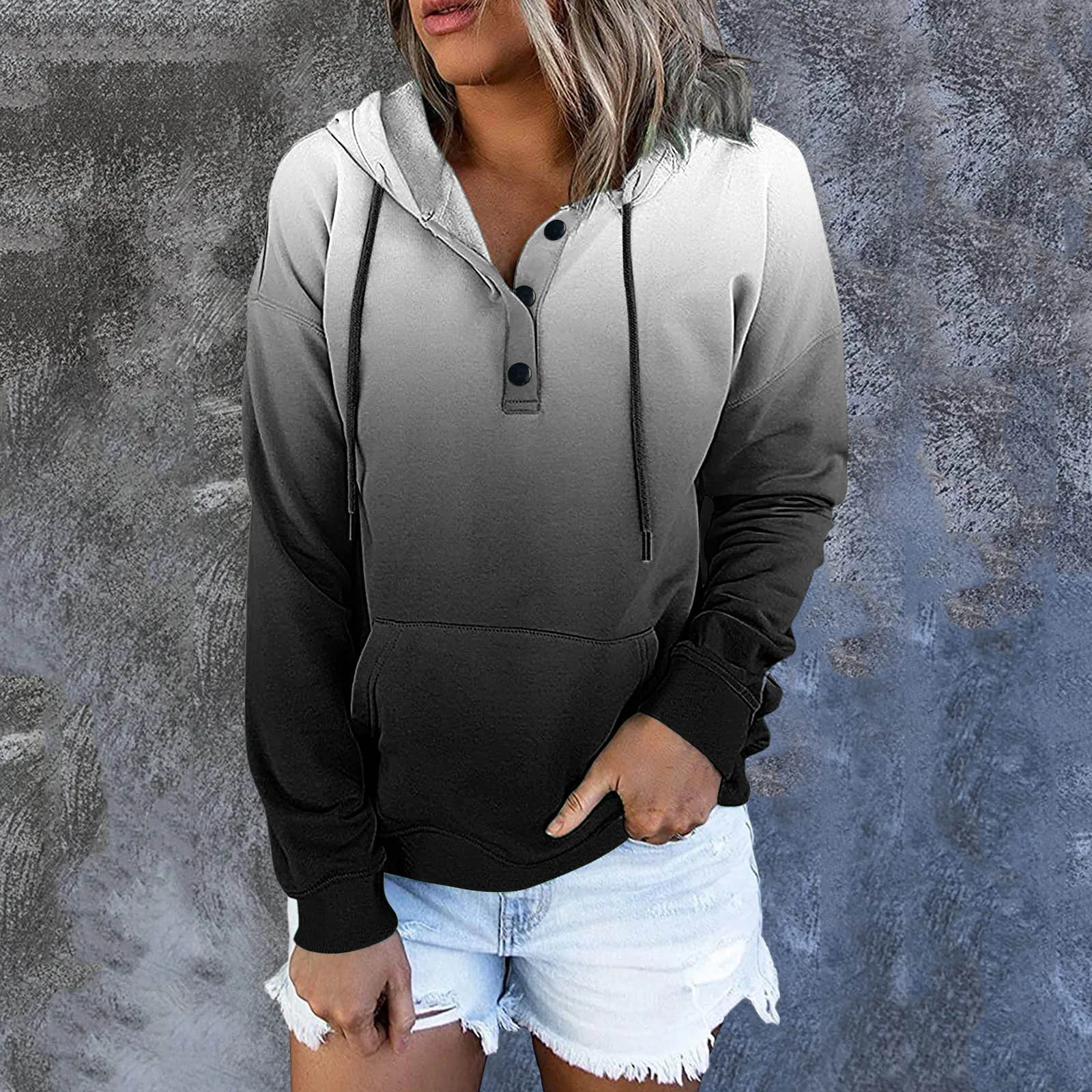 

Fashion Hooded Sweatshirt Women Long Sleeve Color Gradient Pullover Tops Autumn Winter Clothes Oversized Casual Pocket Hoodies