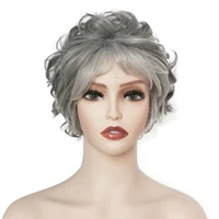 gnimegil synthetic wigs short gray hair for white women curly wig with bangs natural looking hair costume mommy wig old lady wig