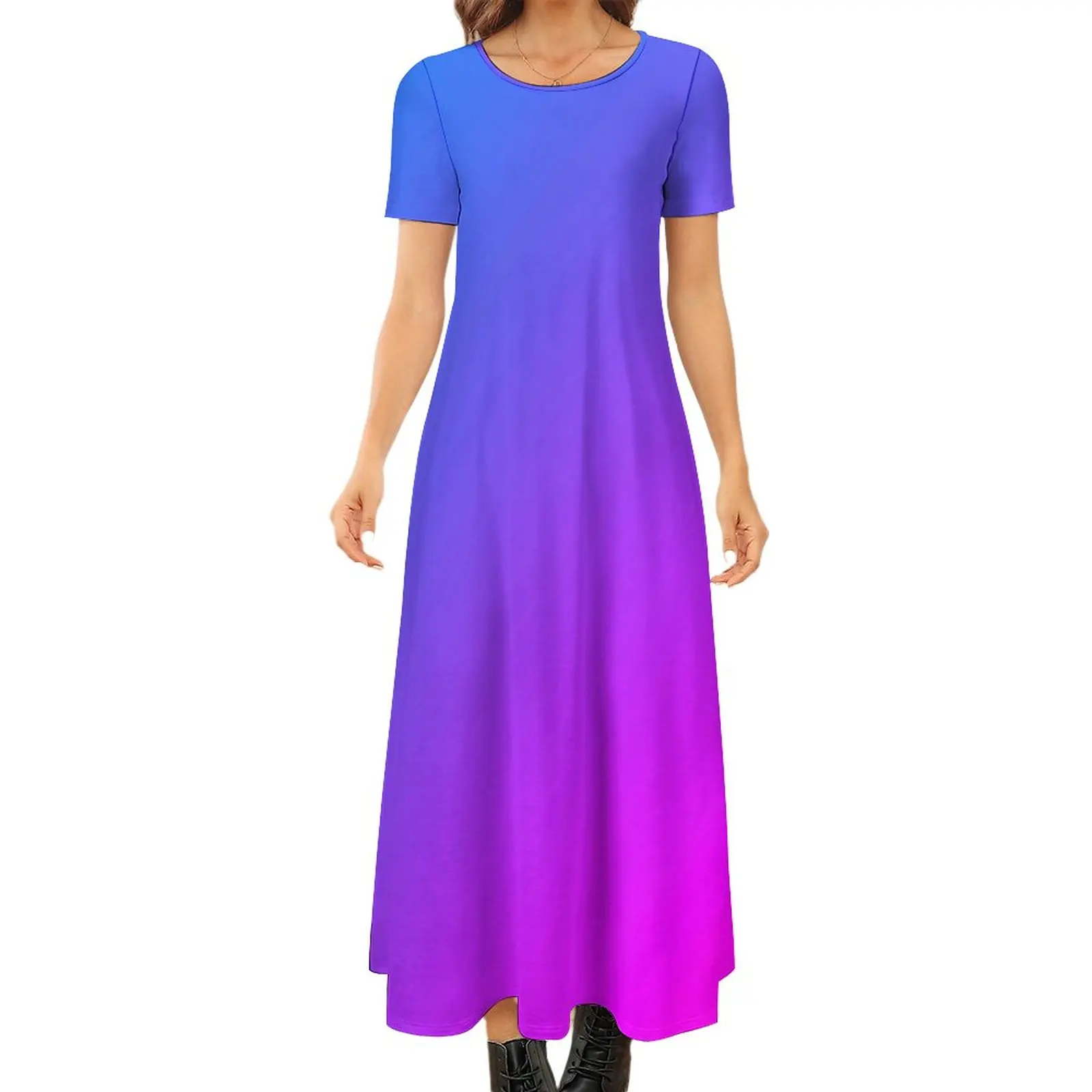 

Pink Miami Ombre Dress Blue Gradient Retro Maxi Dress Short Sleeve Streetwear Boho Beach Long Dresses Print Oversized Vestido