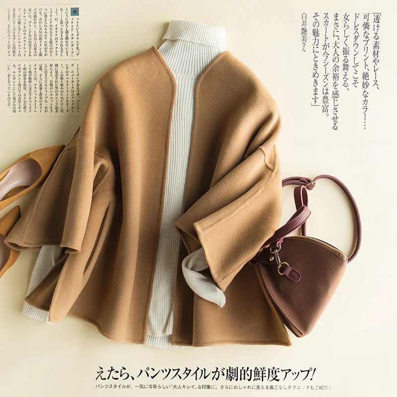 

Elegant Ladies 100% Wool Coat Female Autumn Winter Abrigo Mujer 2022 Korean Vintage Woolen Jacket Women Fit Overcoat 1642
