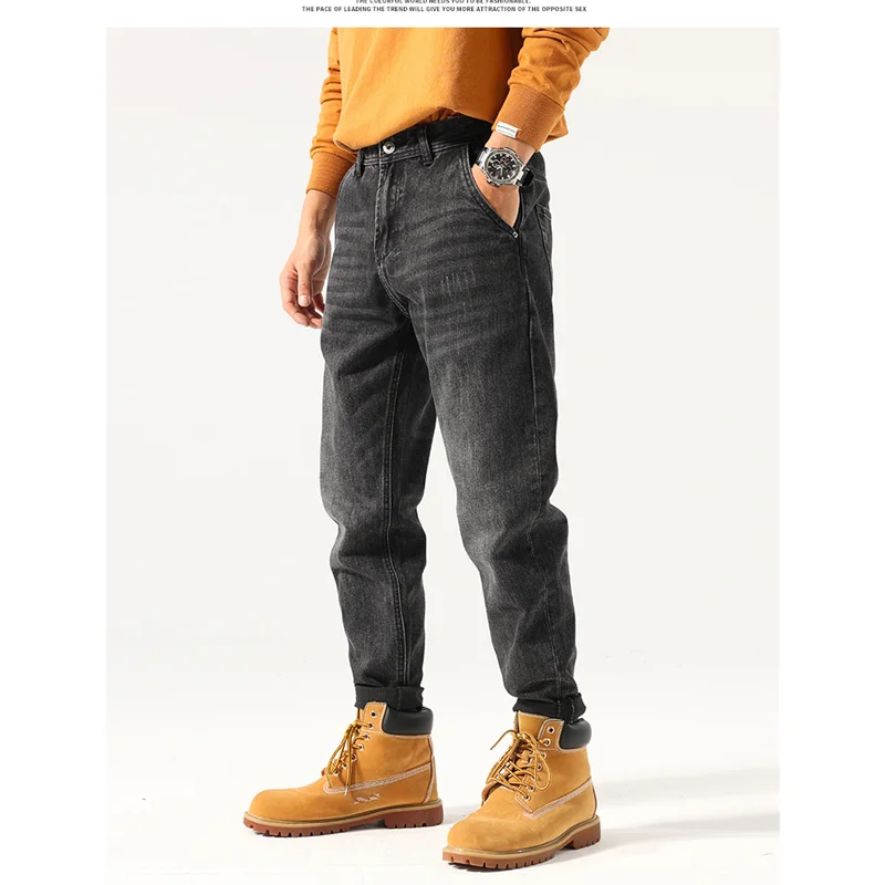 Streetwear Men American Vintage Loose Black Jeans 2022 Autumn and Winter New Pattern Fashion Straight Cylinder Trousers Female