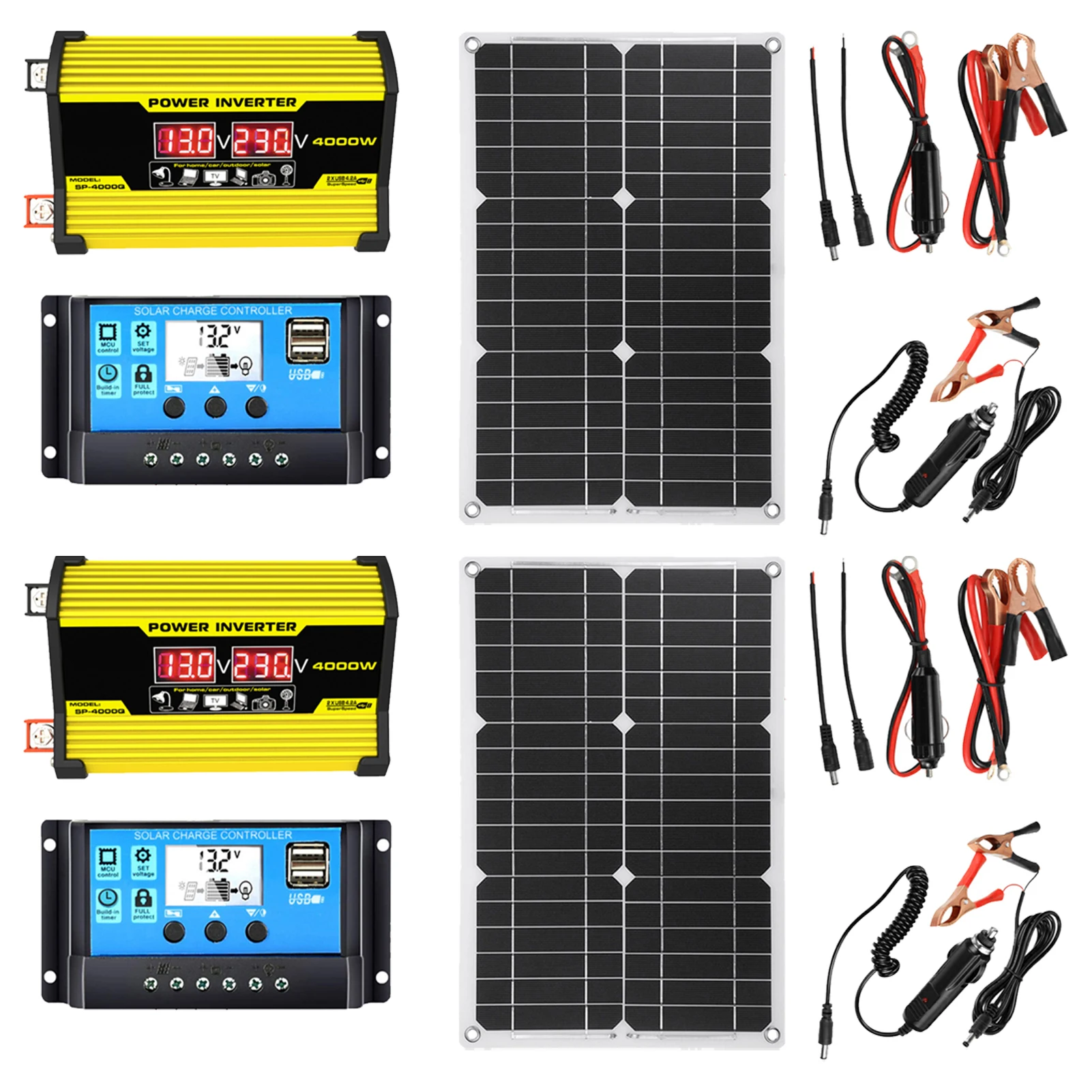 

Complete Solar System 18W 12V Solar Panel 300W Inverter Power Charger DC12V To AC110/220V 30A Controller Solar System With USB