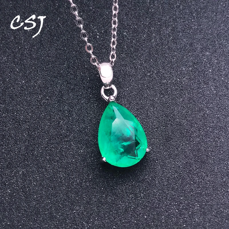 

CSJ Elegant Emerald Pendant 925 Sterling Silver Created Gemstone Paraiba Zultanite 10*14mm for Women Birthday Party Trendy Gift