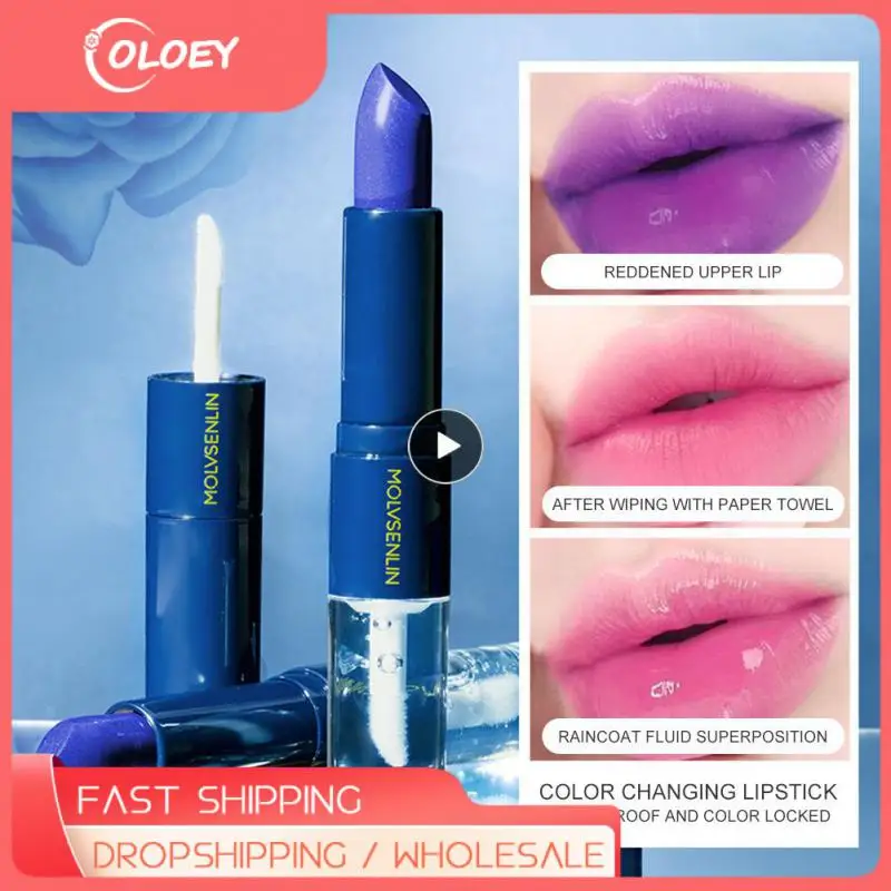 

Double-ended Color Changing Lip Gloss Lipstick Raincoat Moisturizing Temperature Color Change Lip Balm Makeup Korean Cosmetics