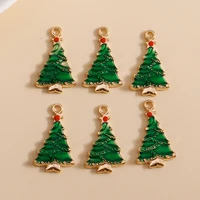 10pcs 14x24mm cute enamel christmas tree charms for jewelry making women fashion pendants necklaces earrings diy crafts gifts