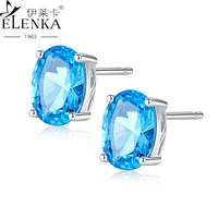 luxury blue topaz gemstone 925 sterling silver earrings for women fashion simple stud earring fine jewelry party christmas gift