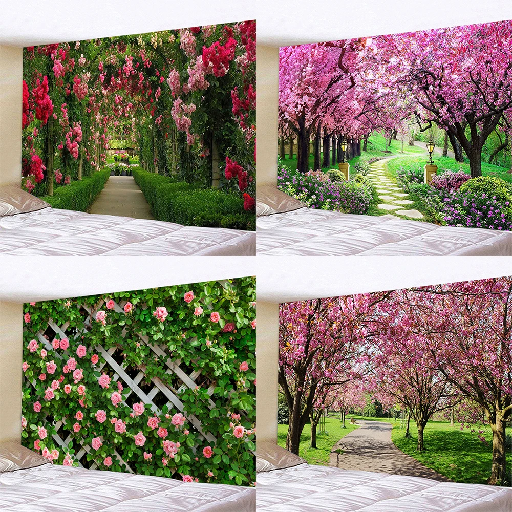 

Весенние цветы, деревянный гобелен для забора, натуральные Розовые розы, настенные цветочные Подвесные садовые окна, природный пейзаж, ткан...