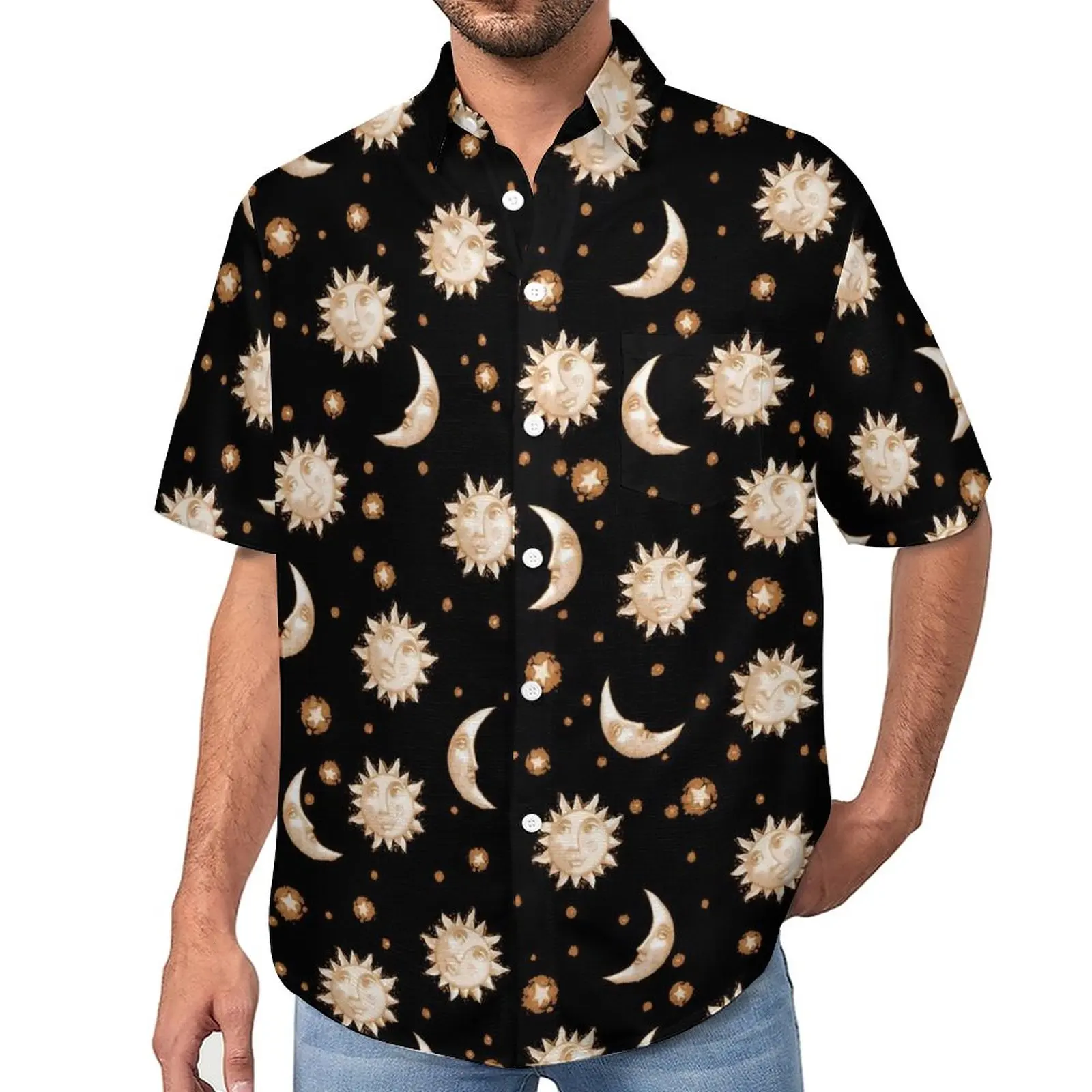 

Блузка в стиле небесно-голубого цвета с изображением Солнца и Луны