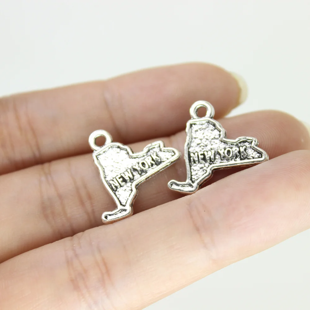 15 шт./лот 18 мм античный серебряный тональный двухсторонний Шарм с картой штата