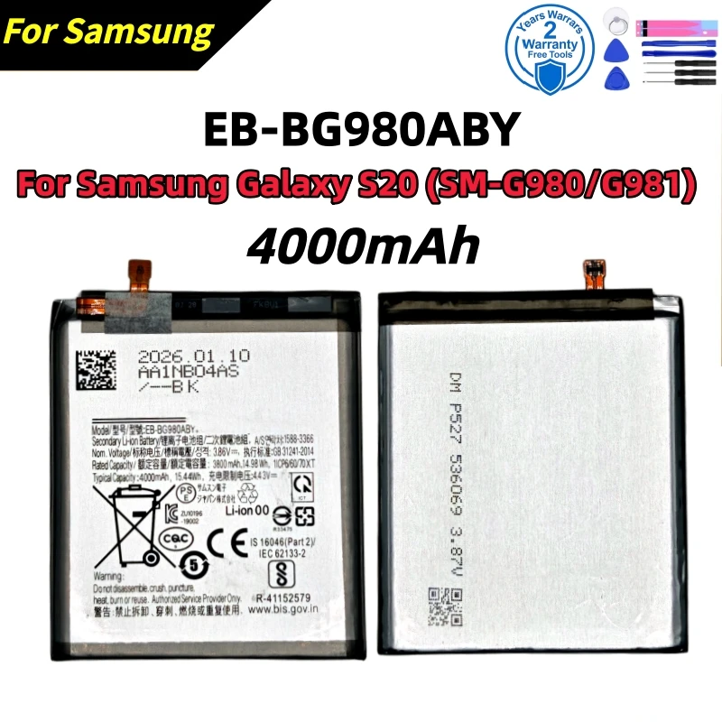Фото 100% новый высококачественный аккумулятор EB-BG980ABY 4000 мАч для Samsung Galaxy S20 G9810 G9860, сменный аккумулятор для мобильного телефона + инструменты №1