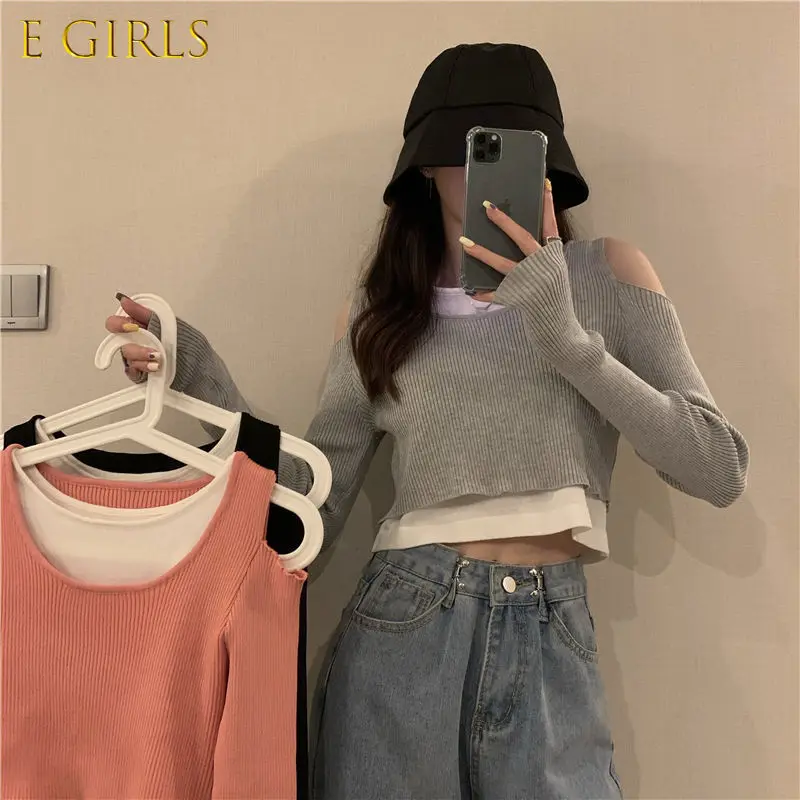 T-shirts Women Long Sleeve O-neck Design Female Fashionable Skinny Lady Tee Spring Autumn Knitted Patchwork Solid Color Casual