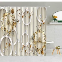 3d three dimensional flower shower curtain yellow flowers diamond pearl butterfly pattern waterproof bathroom with hooks decor
