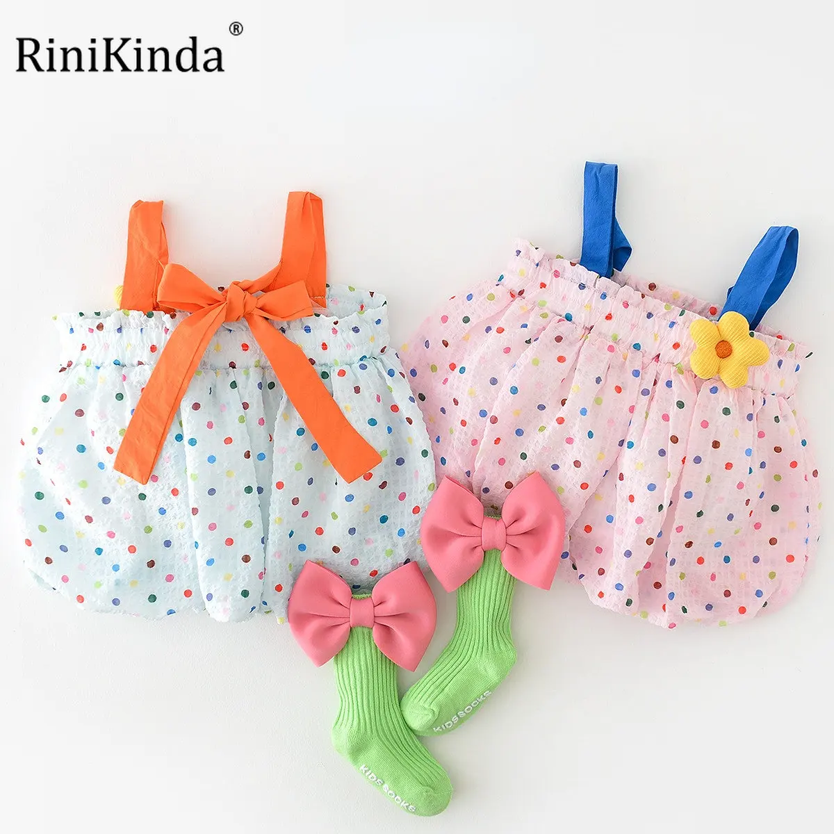 

Блузка для новорожденных девочек, рубашка с оборками и цветочным принтом в горошек, с бантом на подтяжках, одежда для начинающих ходить детей, весна-лето