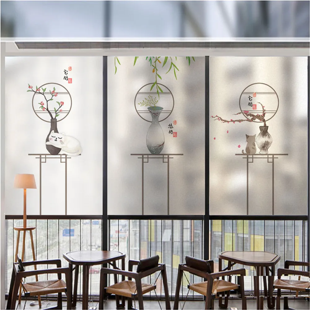 

Privacy Windows Film Decorative Vase Pattern Stained Glass Window Stickers No Glue Static Cling Frosted Windows Film for Home