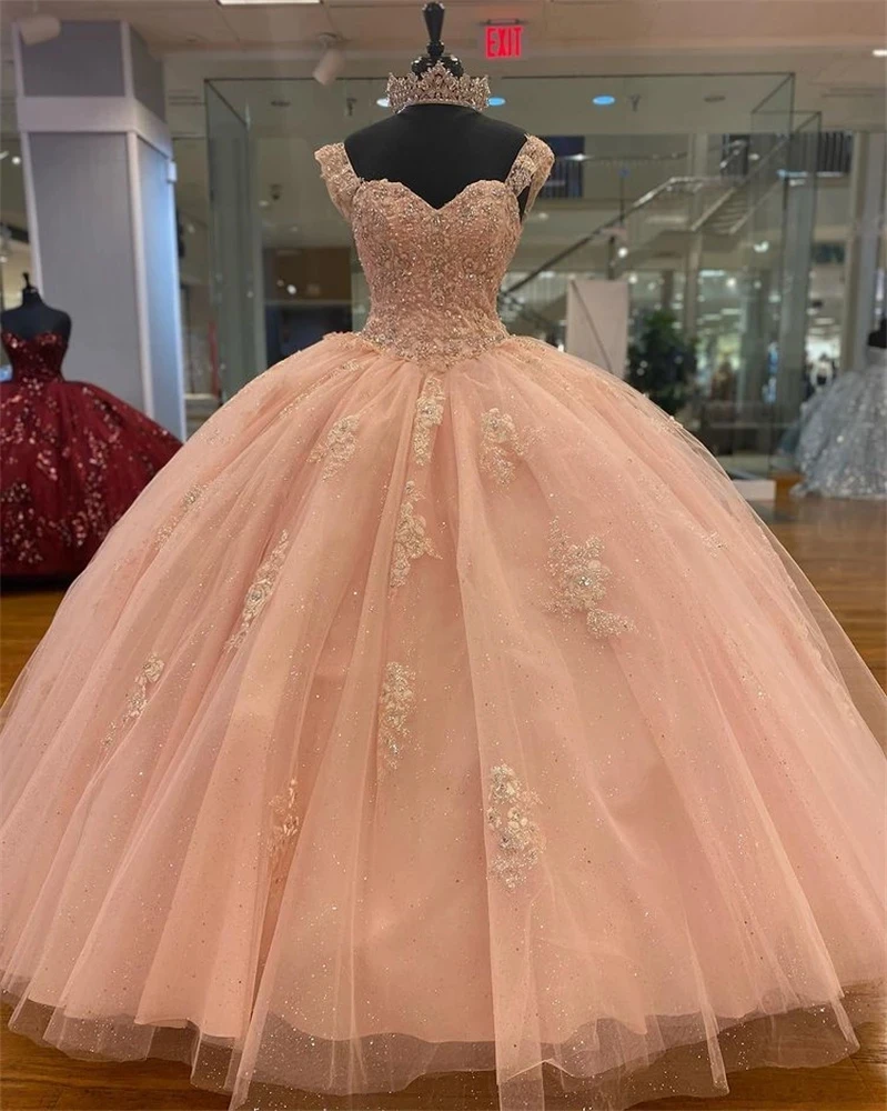 

ANGELSBRIDEP Blush Pink Quinceanera Dresses Sweetheart Shiny Appliques Ball Gown Sweet 16 Dress Formal Birthday Party Dress NEW