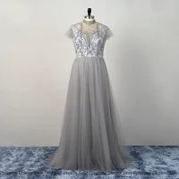 fashion evening dresses a line chiffon sleeveless jewel tulle lace draped prom gowns party wear robe de soir%c3%a9e for female 2022