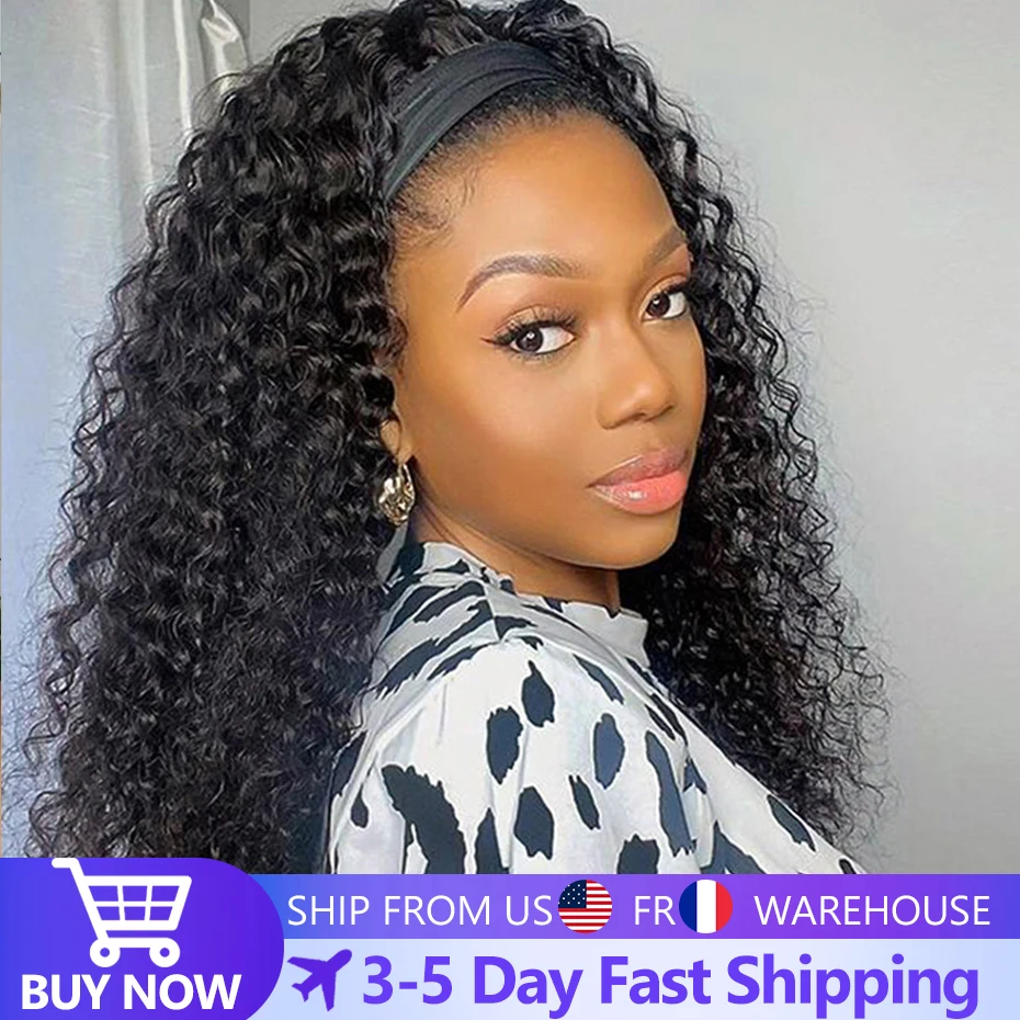 Headband Kinky Curly Wig Human Hair Wig 180% Density For Black Women Natural Color Remy Jarin Hair Bulk Sale Free Fast Ship