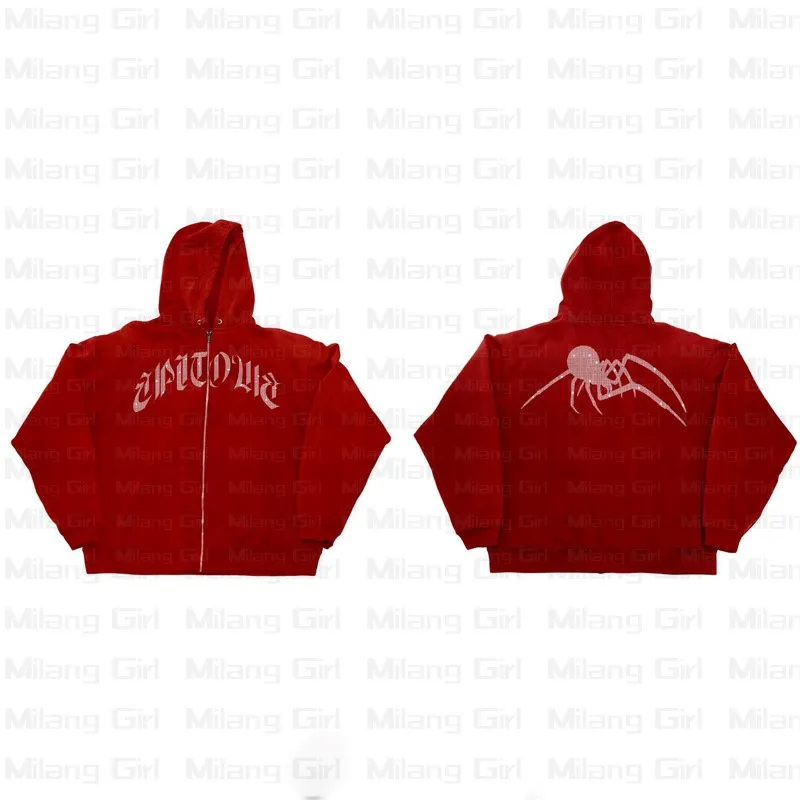 Толстовка Y2K Мужская на молнии свитшот с рисунком паука Готическая надпись в