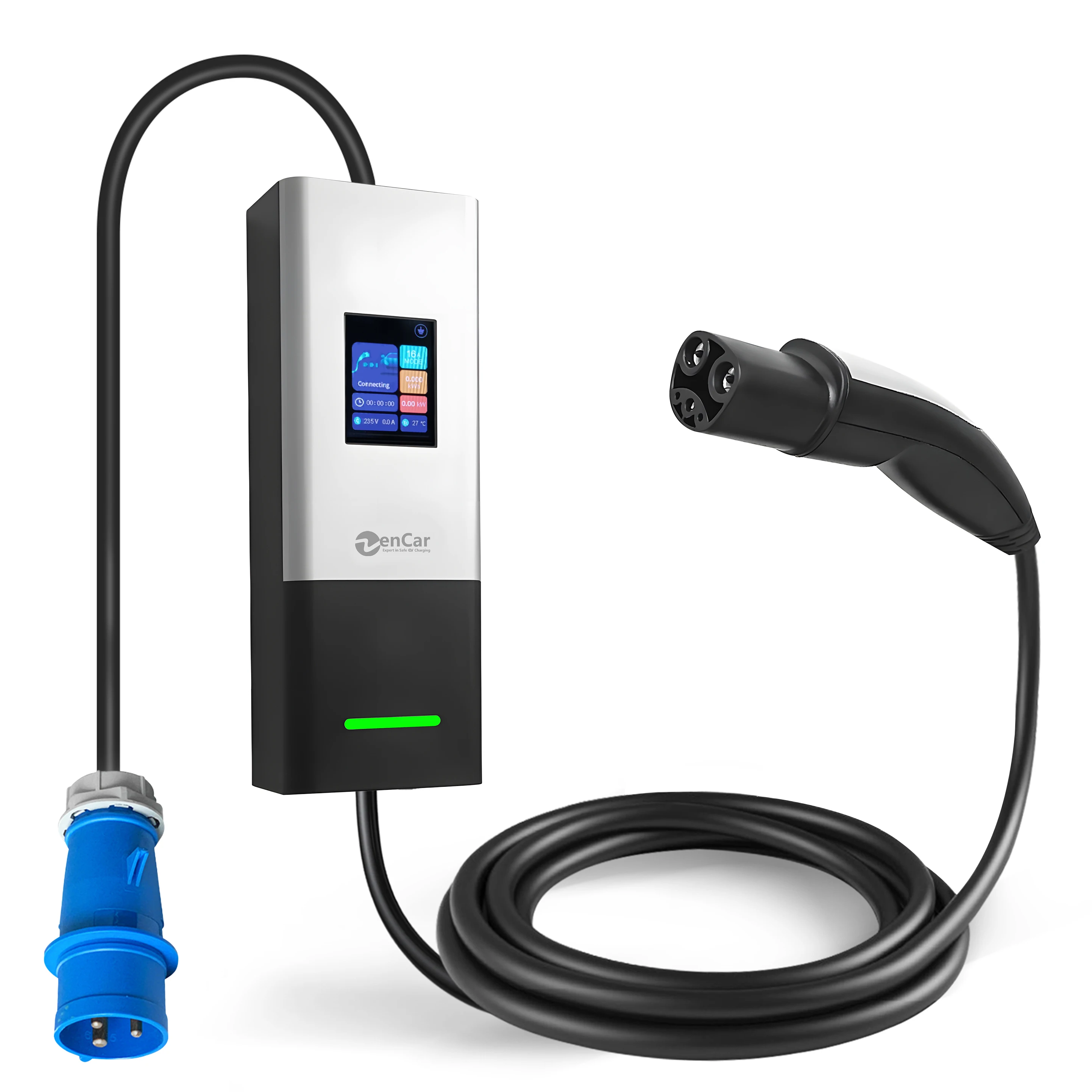 Фото Портативное зарядное устройство для электромобилей ODM OEM 32A Zencar, новейшая модель C20, 7.4 кВт, стандарт NACS, 220В, 1 фаза, цветной ЖК-дисплей 2.8 дюйма №4
