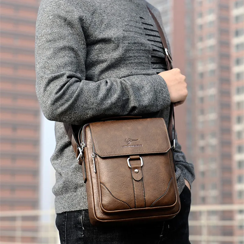 Vintage Leather Men Crossbody Bags Small Handbag Tote Bag Multi-pocket Male Shoulder Bag Business Messenger Bag