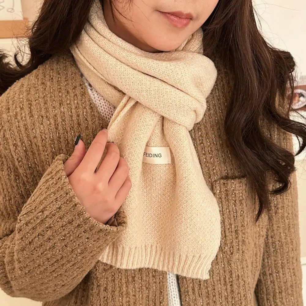 Красный однотонный шарф в стиле ретро кашемировый вязаный с буквами милая