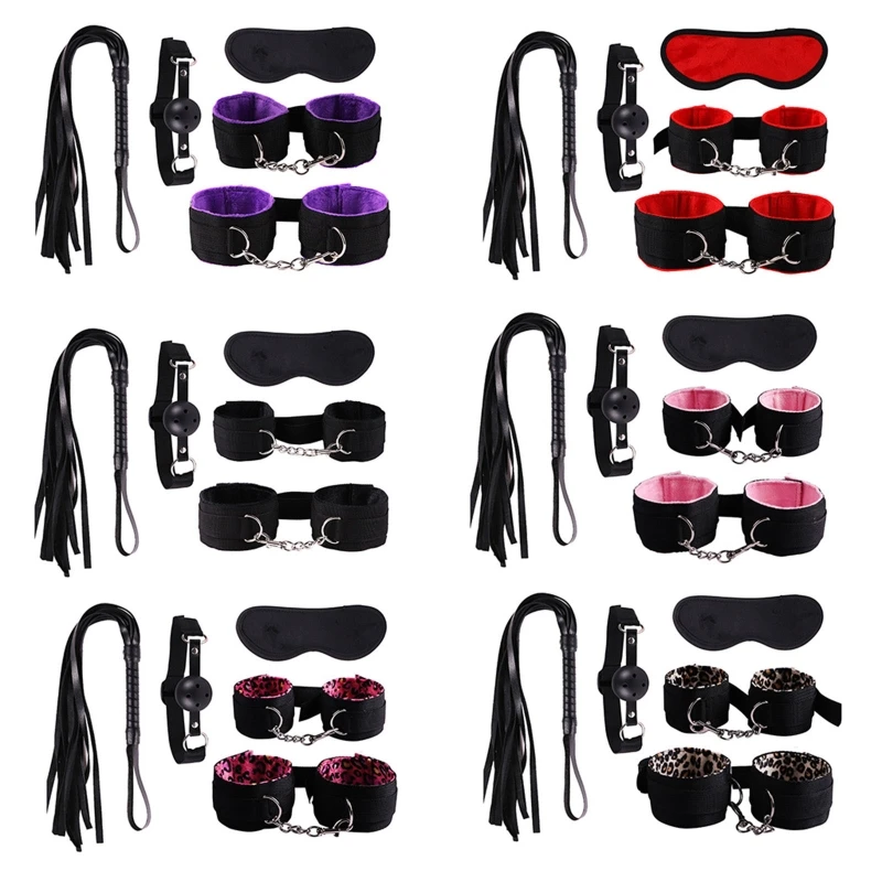 

20RD 5Pcs Couples Erotic Accessories BDSM Bondage Set Adult Sex Toys Whip Blindfold Mouth Gag Ankle Cuffs Roleplay