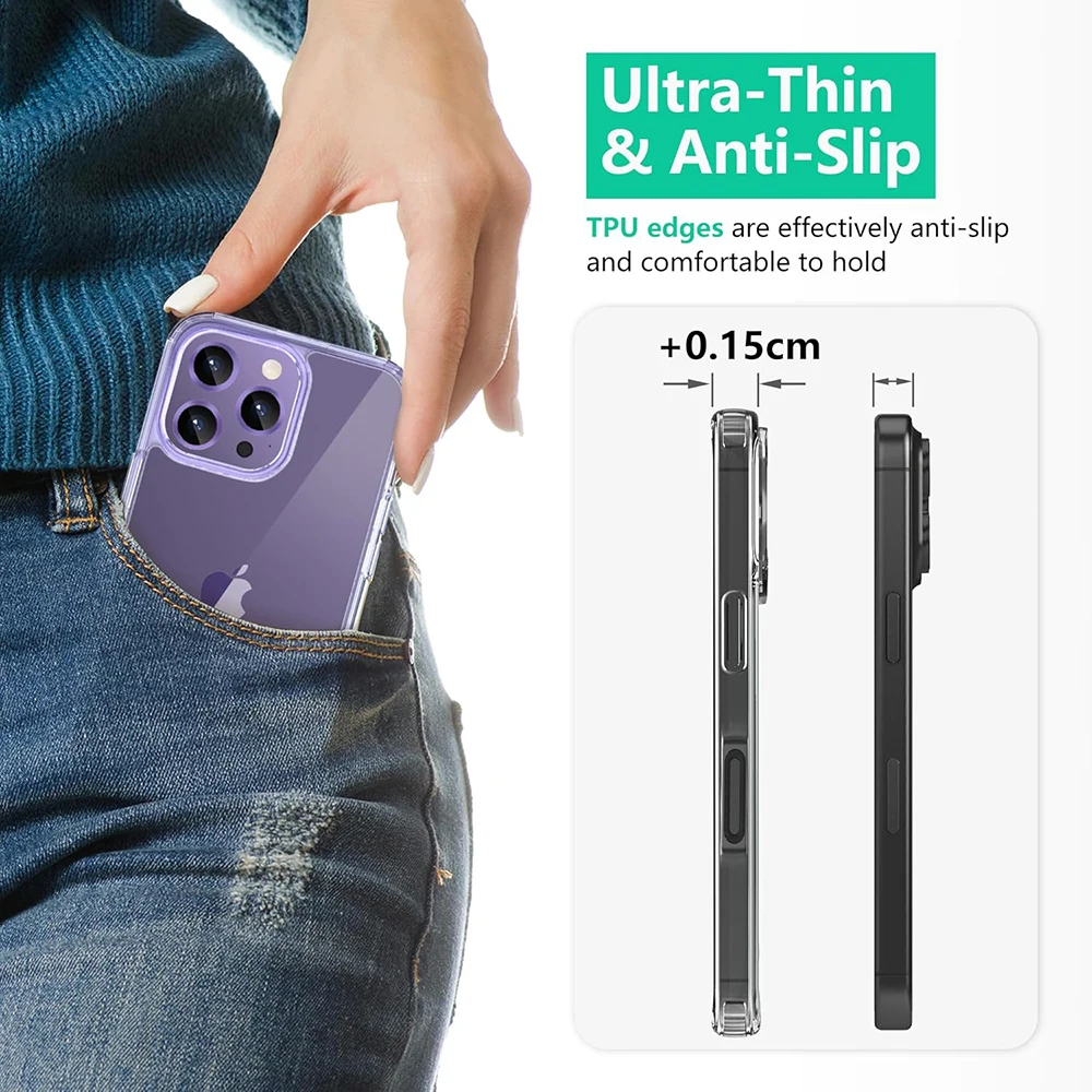 Фото Гибридный противоударный чехол из PC+TPU для iPhone 18, 17 Air, 17E, 16, 16E, 15, 14 Plus, 13, 12, 11 Pro Max – прозрачная жесткая задняя панель, мягкий тонкий корпус №4