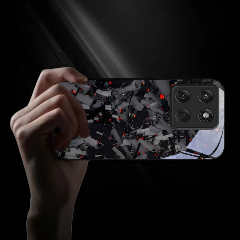 Черный стеклянный чехол для телефона с эффектом темных осколков для Motorola Moto Edge 60 70 20 Lite 30 Pro 40 50 Ultra X30 Pro G14 G75 G84. (art.: 3920dccf2c32c) - 3920dccf2c32c
