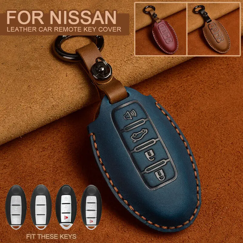 

Handmade Leather Car Key Cover For Nissan 2019 2020 Armada GT-R Altima 370Z Leaf Kicks Murano Maxima Infiniti Remote Fob Case