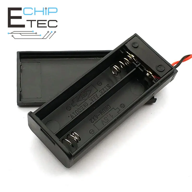 

Free shipping Hard Plastic 2 x AAA Battery Storage Holder Case Box with Switch Cover Wire