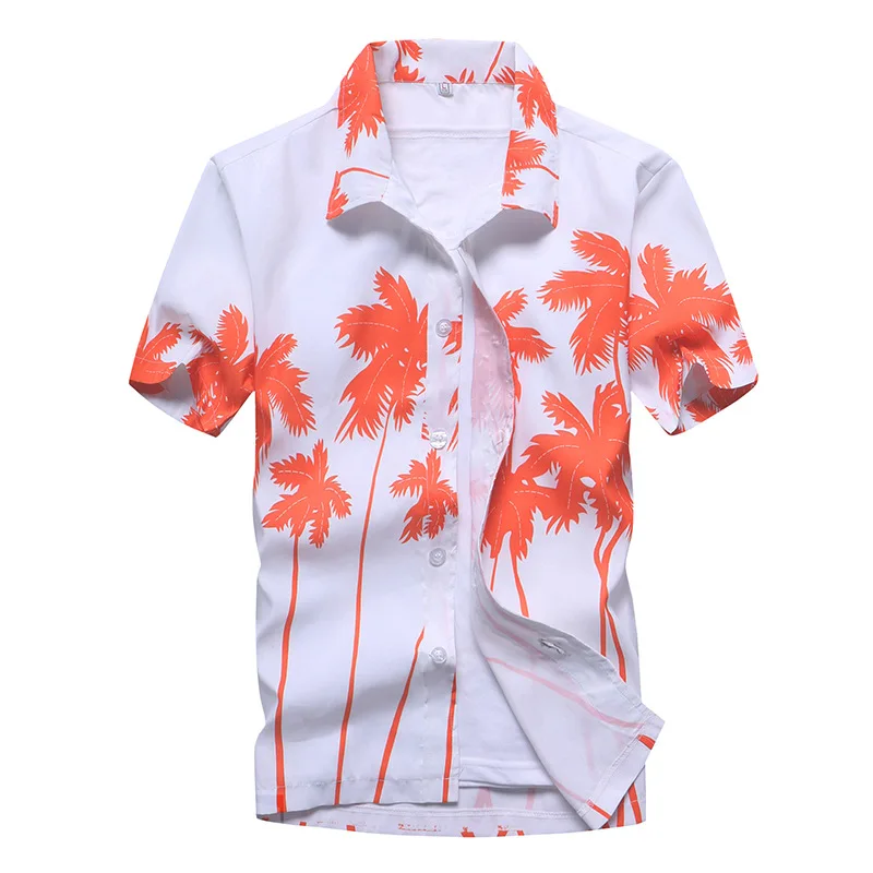 

Модные пляжные Гавайские рубашки, мужская одежда 2022, Летние Гавайские рубашки с коротким рукавом и принтом кокосового дерева, на пуговицах, ...