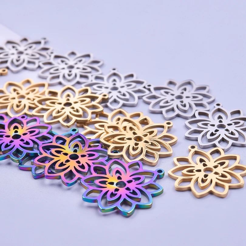 

10pcs/lot Lotus Flower Stainless Steel Pendant Charm Jewelry Making Yoga Healing Charms Necklace for Women Craft Supplies Bulk