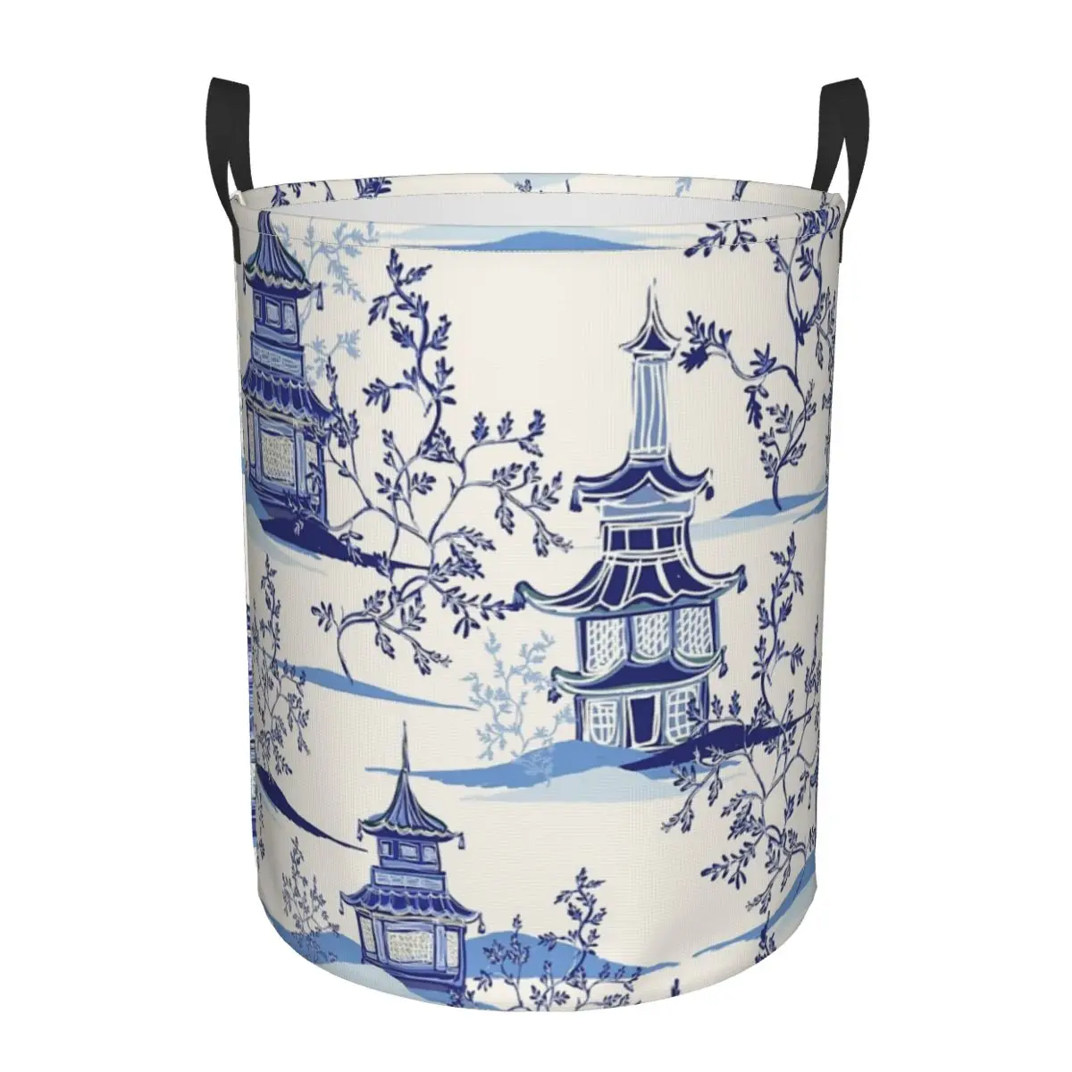 Delft Blue And White Porcelain Folding Laundry Baskets Dirty Clothes Sundries Storage Basket Home Organizer Large For Home Kids