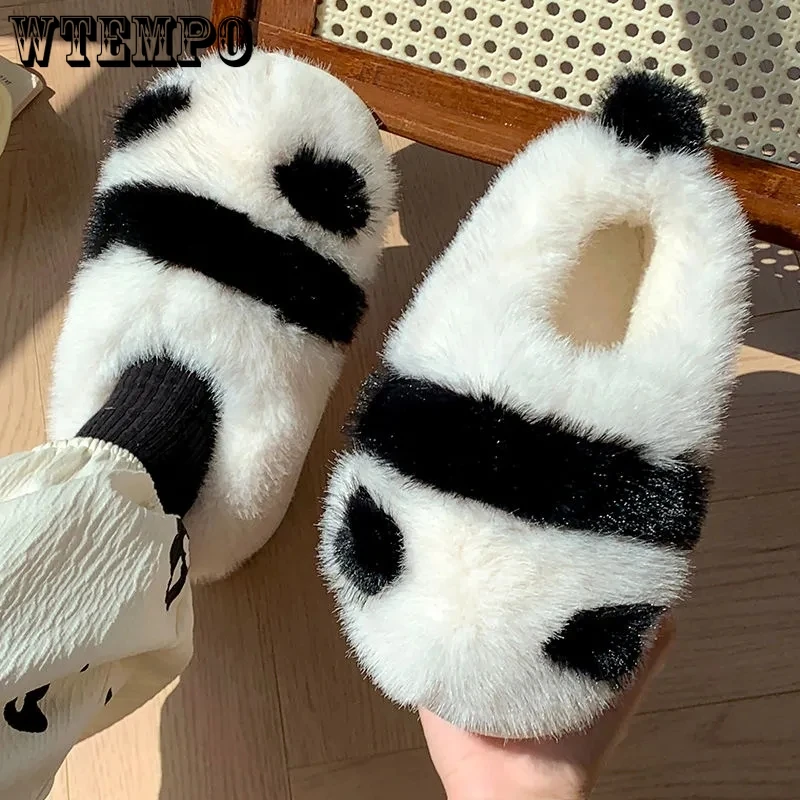 

Panda Plush Cotton Shoes Cute Warm Soft Sole Antiskid Light Women's Flat Bottomed Casual Indoor Slippers Shallow Slip-on lWinter