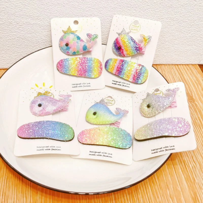 

2PCS Korean Version of Colorful Cute Whale BB Clip Baby Hair Accessories Bangs Clip Summer Colorful Children's Hair Clip